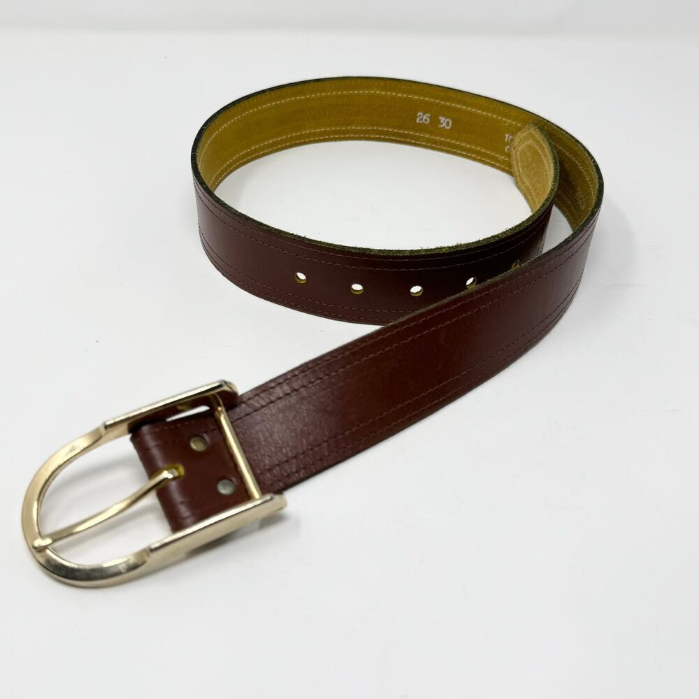 Brown Leather Top Grain Cowhide Belt Gold Tone Buckle Women's Size 26 to 30